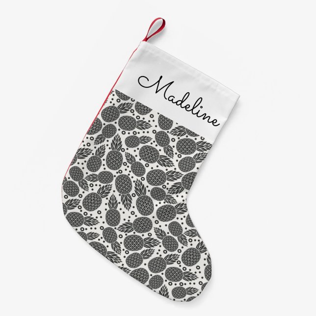 Monochrome Pineapples | Add Your Name Small Christmas Stocking (Front (Hanging))