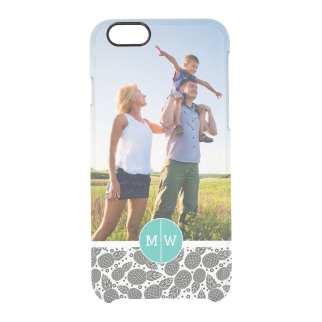 Monochrome Pineapples | Add Your Photo & Monogram Uncommon iPhone Case (Back)