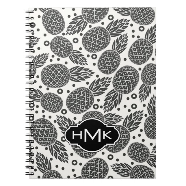 Monochrome Pineapples | Monogram Notebook (Front)