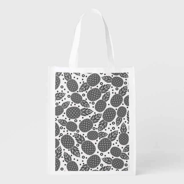 Monochrome Pineapples Reusable Grocery Bag (Front)