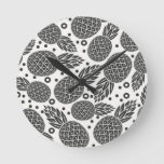 Monochrome Pineapples Round Clock