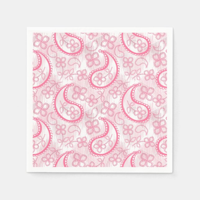 Monochrome pink and white paisley pattern.  napkins (Front)