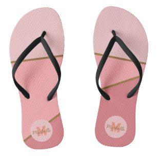 Monochrome pink gradient colourblock monogramed flip flops