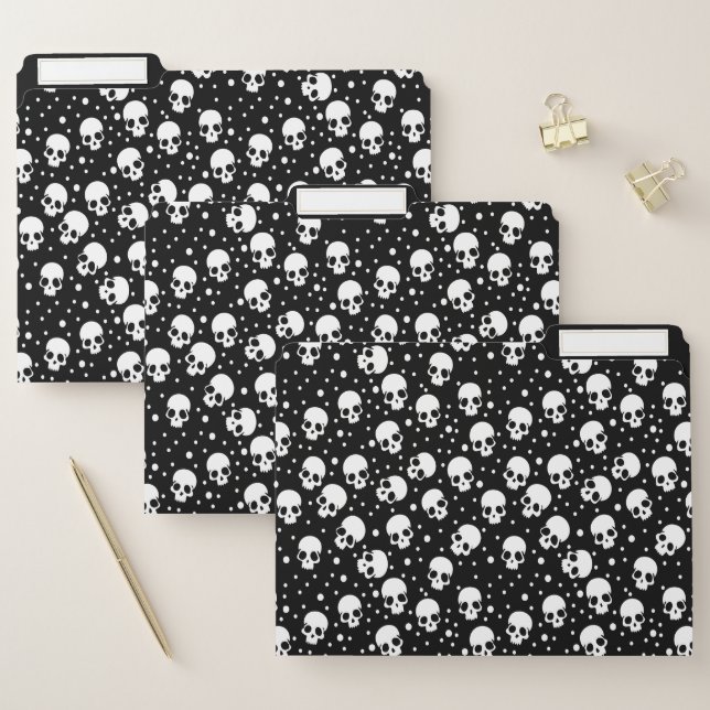 Monochrome Polka Dot Skull File Folder (Set)