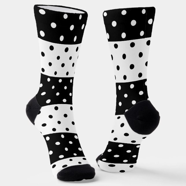 Monochrome Polka Dots Crew Socks (Angled)