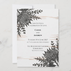 Monochrome Protea Thistle Wedding Invitation