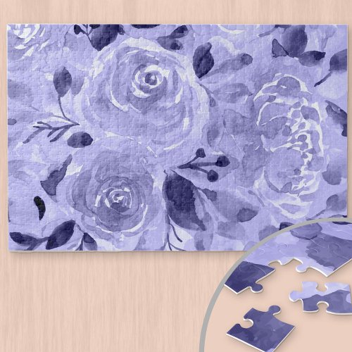 Monochrome Purple and Mauve Watercolor Floral Jigsaw Puzzle