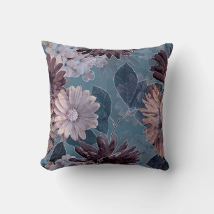 Monochrome Purple: Floral Watercolor Seamless Throw Pillow