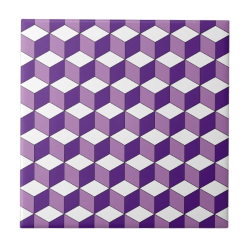 Monochrome Purple Isometric Pattern Ceramic Tile