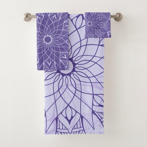 Monochrome Purple Mandala Bath Towels Set