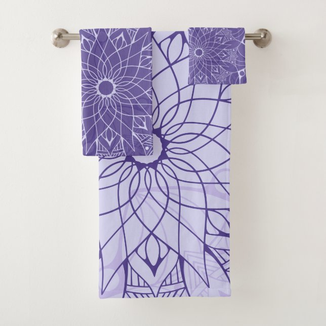 Monochrome Purple Mandala Bath Towels Set (Insitu)