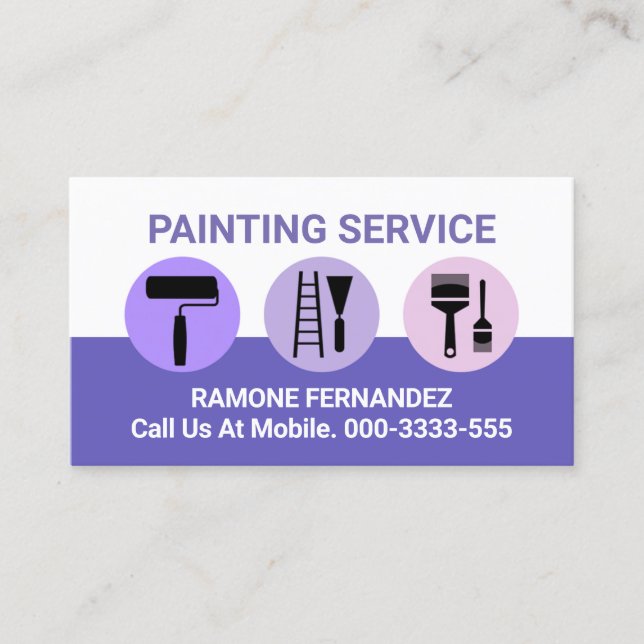Monochrome Purple Painting Tool Brushes Business Card (Front)