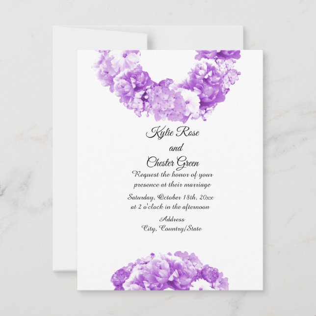 Monochrome Purple Wreath Wedding Invitation (Front)