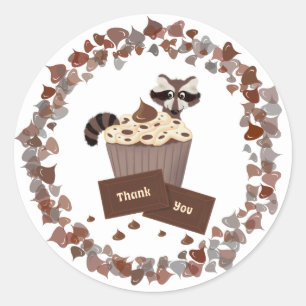 Monochrome Raccoon Chocolate Candy Birthday Classic Round Sticker