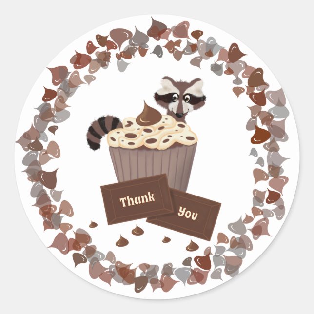 Monochrome Raccoon Chocolate Candy Birthday Classic Round Sticker (Front)