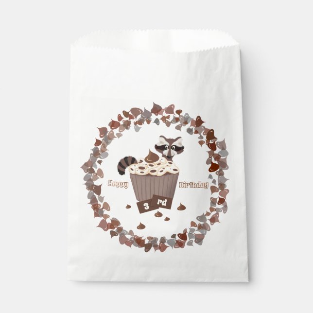 Monochrome Raccoon Chocolate Chip Birthday  Favor Bag (Front)
