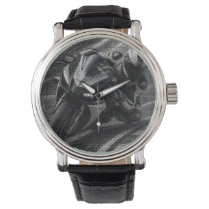 Monochrome Racing Motorcycle – 3D Micro Mosaic Watch