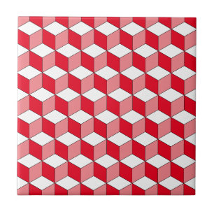 Monochrome Red Geometric Pattern Ceramic Tile