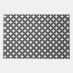 Monochrome Retro Petal Tile Pattern Doormat