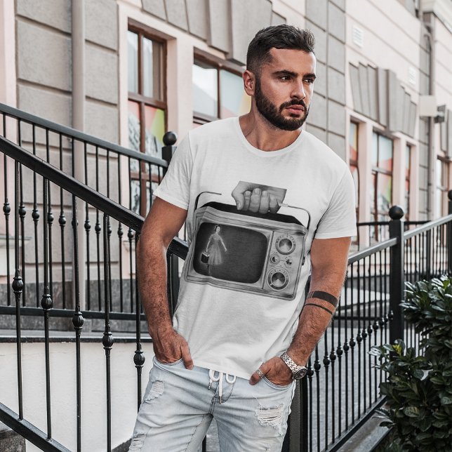 Monochrome Retro Portable Television Mens T-Shirt (Creator Uploaded)