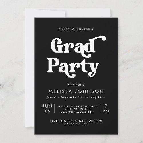 Monochrome Retro Type Photo Grad Party Invitation