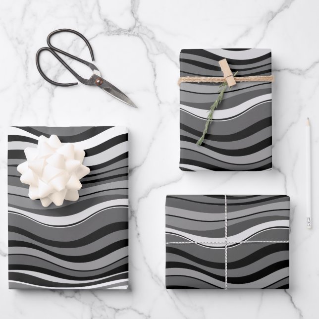 Monochrome Ripples Pattern Wrapping Paper Sheets (Front)
