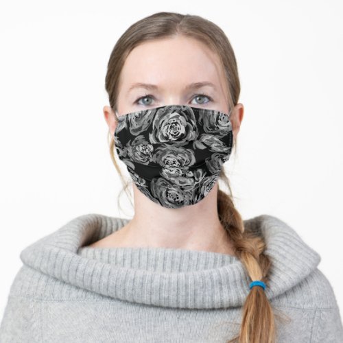 Monochrome Roses Pattern Adult Cloth Face Mask