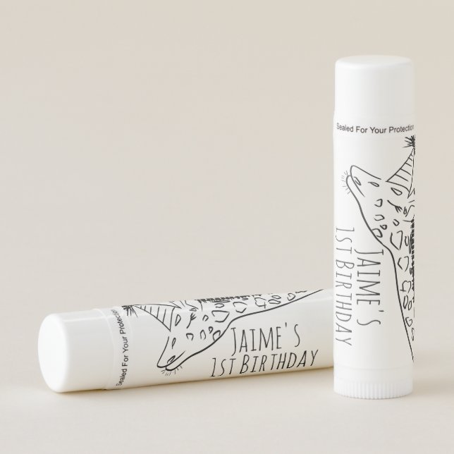 Monochrome Safari Giraffe Birthday Party Lip Balm (Front)