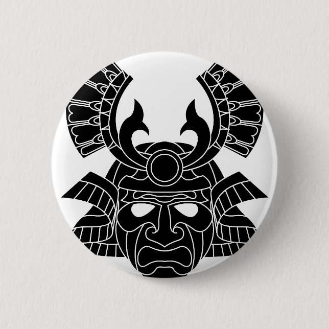 Monochrome samurai mask button (Front)
