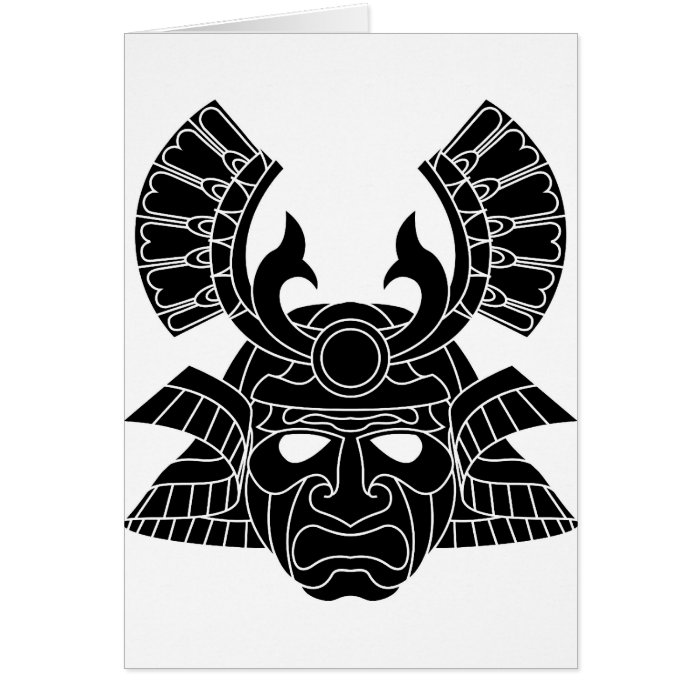 Monochrome samurai mask greeting cards