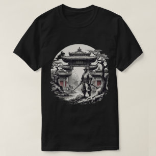 Monochrome Samurai Warrior Illustration T-Shirt