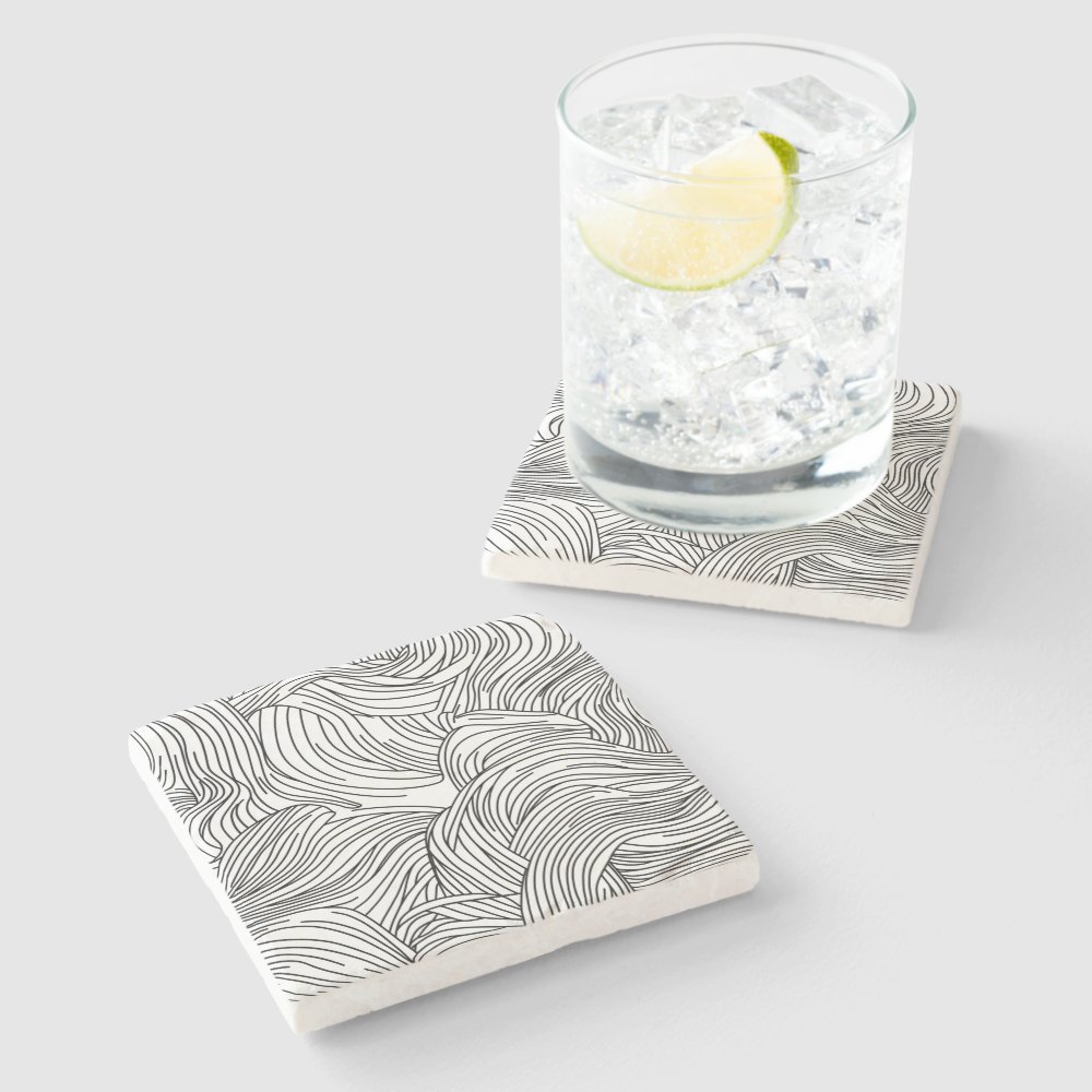 Wave Patterned Coaster Monochrome Scandinavian Wave Pattern Stone Coaster