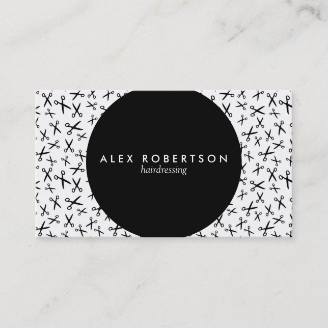 Monochrome scissor pattern hairdressing card (Front)
