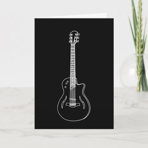 Monochrome Semi Acoustic Guitar Drawing Birthday Card