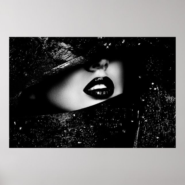 Monochrome sensual woman lips in black frame poster (Front)