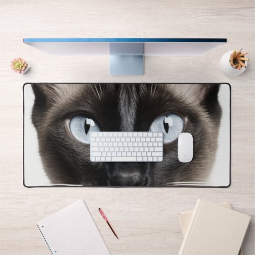 Monochrome Siamese Cat Love Desk Mat