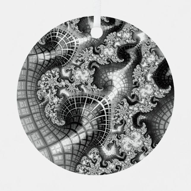 Monochrome Silver Towers Fractal Abstract Art Metal Ornament (Front)