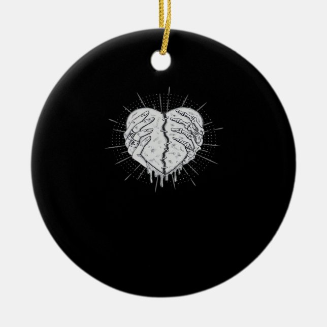 Monochrome Skeleton Hand With Heart Classic Style Ceramic Ornament (Front)
