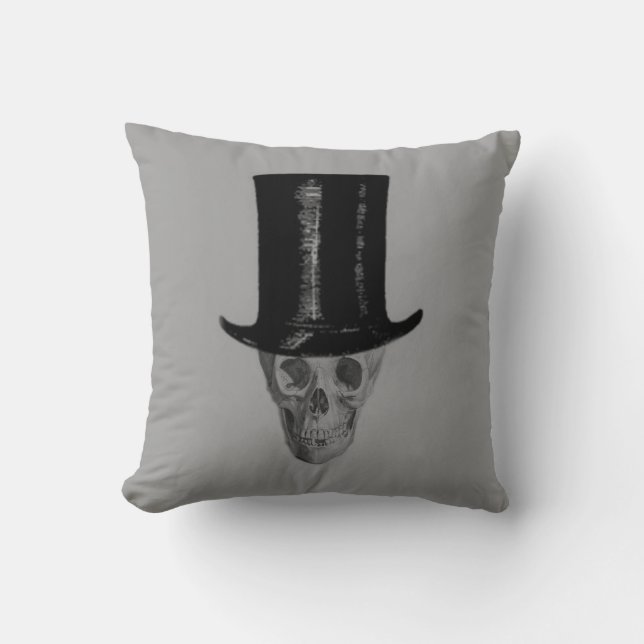 Monochrome Skull Top Hat Throw Pillow (Front)