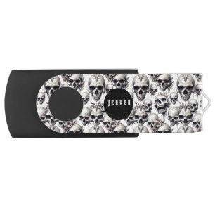 Monochrome Skulls Flash Drive
