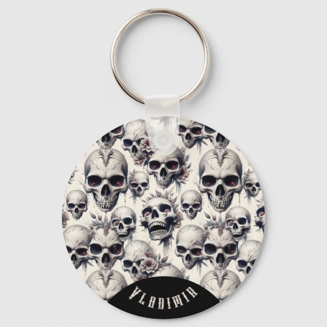 Monochrome Skulls Keychain (Front)