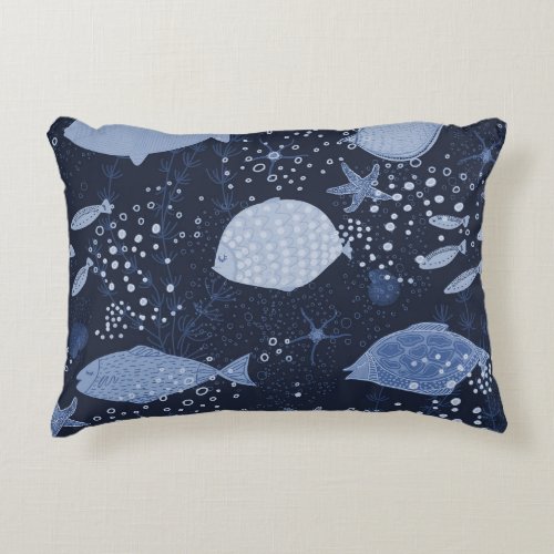 Monochrome sleeping fishes dark pattern accent pillow