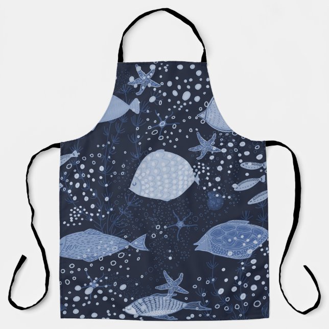 Monochrome sleeping fishes, dark pattern. apron (Front)