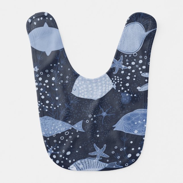 Monochrome sleeping fishes, dark pattern. baby bib (Front)