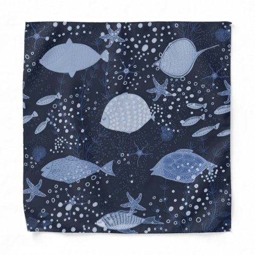 Monochrome sleeping fishes dark pattern bandana