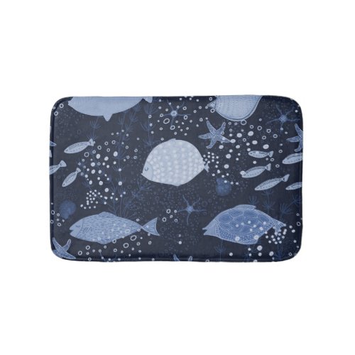 Monochrome sleeping fishes dark pattern bath mat