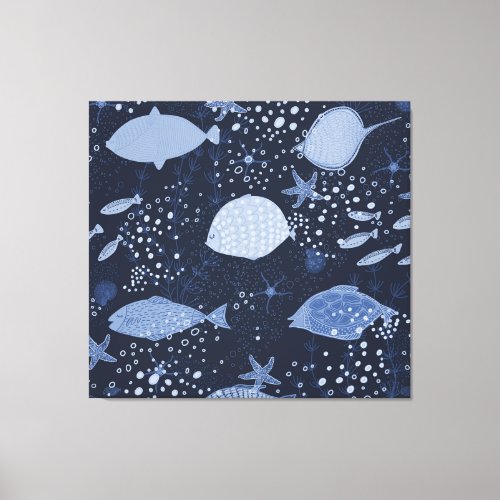 Monochrome sleeping fishes dark pattern canvas print