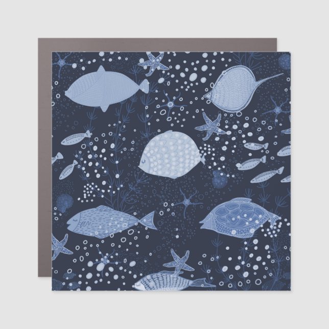 Monochrome sleeping fishes, dark pattern. car magnet (Front)