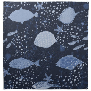 Monochrome sleeping fishes, dark pattern. cloth napkin