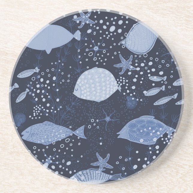 Monochrome sleeping fishes, dark pattern. coaster (Front)